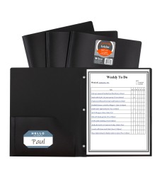 Two-Pocket Heavyweight Poly Portfolio Folder with Prongs, Black, 1 Each