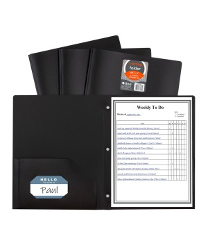 Two-Pocket Heavyweight Poly Portfolio Folder with Prongs, Black, 1 Each