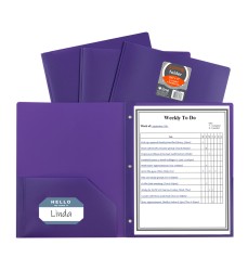 Two-Pocket Heavyweight Poly Portfolio Folder with Prongs, Purple, 1 Each