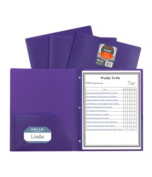 Two-Pocket Heavyweight Poly Portfolio Folder with Prongs, Purple, 1 Each