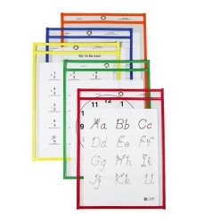 Reusable Dry Erase Pockets, Primary Colors, 9 x 12, Pack of 25