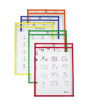 Reusable Dry Erase Pockets, Primary Colors, 9 x 12, Pack of 25