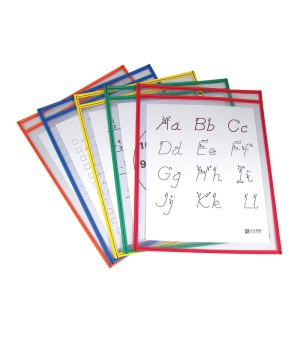 Reusable Dry Erase Pockets, Primary Colors, 9" x 12", Pack of 5