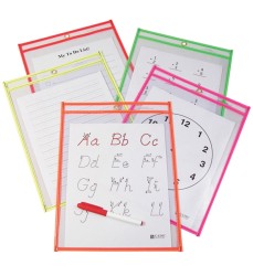 Reusable Dry Erase Pockets, Neon Colors, 9 x 12, Pack of 10