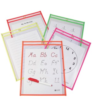 Reusable Dry Erase Pockets, Neon Colors, 9 x 12, Pack of 10