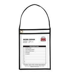 Shop Ticket Holder With Strap, Black, Stitched, Both Sides Clear, 9" x 12", Box of 15