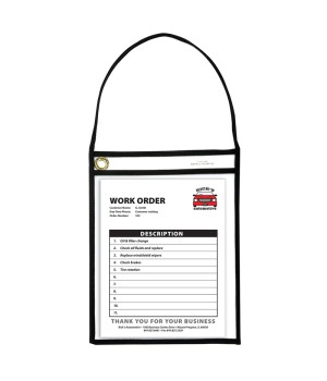 Shop Ticket Holder With Strap, Black, Stitched, Both Sides Clear, 9" x 12", Box of 15