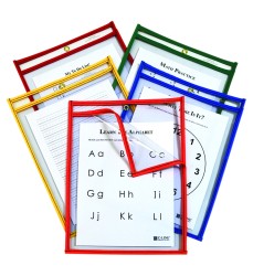 Super Heavyweight Plus Reusable Dry Erase Pockets - Study Aid, Assorted Primary Colors, 9 x 12, Box of 25