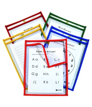 Super Heavyweight Plus Reusable Dry Erase Pockets - Study Aid, Assorted Primary Colors, 9 x 12, Box of 25