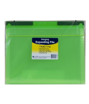 Expanding File Folder, 7-Pocket, Hanging Tabs, Bright Green