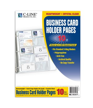 Business card holders, poly., (holds 20 cards/page), 11¼ x 8 1/8, 10/PK, 5PK/BX
