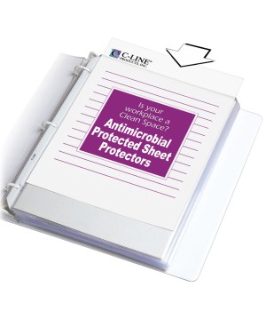 Heavyweight Poly Sheet Protectors with Antimicrobial Protection, Clear, Top Loading, 11 x 8-1/2, Box of 100
