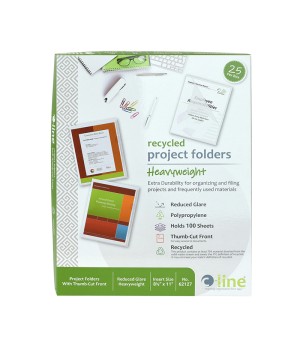 Recycled Poly Project Folders, Clear, Reduced Glare, 11" x 8-1/2", Box of 25