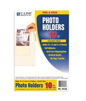 Peel & Stick Photo Holders, Clear, 4" x 6", Pack of 10