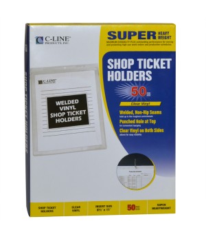 Vinyl Shop Ticket Holders, Welded, Both Sides Clear, 8-1/2" x 11", Box of 50