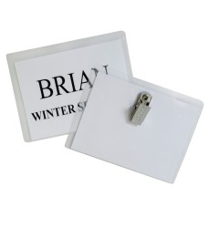 Clip Style Name Badge Holder Kit, Sealed Holders with Inserts, 3-1/2" x 2-1/4", Box of 50