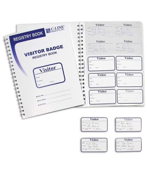 Visitor Badges with Registry Log, 3-5/8" x 1-7/8" Badge Size, 150 Badges & Log Book