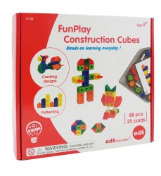 FunPlay Construction Cubes - 68 Math Blocks in 3 Shapes and 6 Colors + 20 Rods + 50 Activities + Messy Tray
