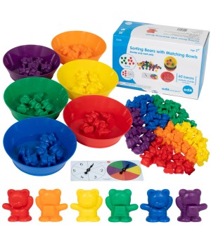 Counting Bears with Matching Bowls - 68pc Set - 60 Bear Counters, 6 Bowls & 2 Game Spinners