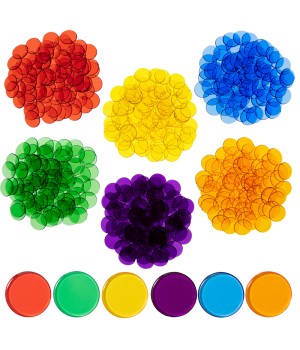 Transparent Counters - Set of 500 - Counters for Kids Math - Assorted Colors - 3/4 in - Counting, Sorting, Light Panels, Bingo and More