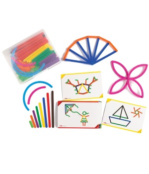 Junior GeoStix - 200 Multicolored Construction Toy Sticks - 30 Double-Sided Activity Cards