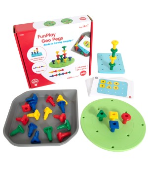 FunPlay Geo Pegs - 18m+ - 24 Plastic Pegs + 2 Pegboards + 50 Activities + Messy Tray