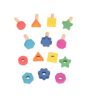Rainbow Wooden Nuts & Bolts - Set of 14 - 7 Nuts and 7 Bolts in Matching Shapes & Colors