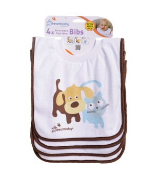 Terry Cloth Pullover Bibs - 4 Pack Cute Pets