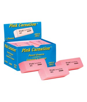 Pink Carnation Erasers, Large, 2-9/16 x 1 x 7/16, Pack of 12