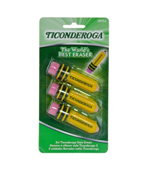 Erasers, Pencil Shaped, Yellow, 3 Count