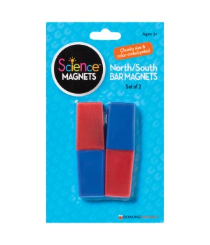 North/South Bar Magnets, 3", Red/Blue Poles, Pack of 2