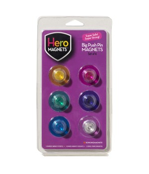 Hero Magnets Big Push Pin Magnets, Set of 6