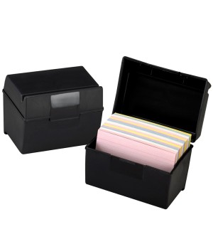 Plastic Index Box, 4" x 6", 400 Card Capacity, Black