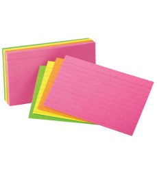 Neon Index Cards, 4" x 6", Ruled, Assorted Colors, Pack of 100