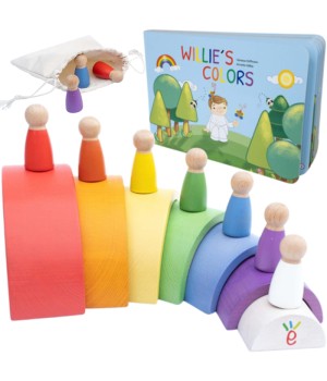 Willie's Rainbow World Wooden Arches And Peg Dolls Set With Book