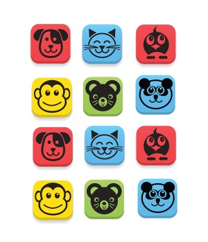 Magnetic Whiteboard Student Erasers, Animals, Set of 12