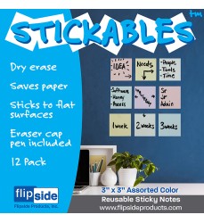 Dry Erase Stickables with Dry Erase Marker, Pastel Assorted, 3" x 3", Pack of 12