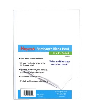 Hardcover Blank Book, White, 28 pages (14 sheets), 6"W x 8"H