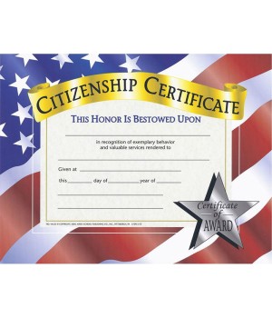 Citizenship Certificate, 8.5" x 11", Pack of 30