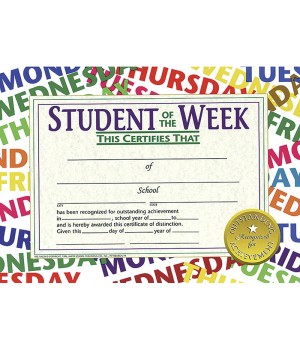 Student of the Week Certificate, 8.5" x 11", Pack of 30