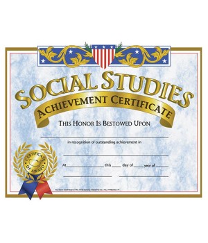 Social Studies Achievement Certificate, 8.5" x 11", Pack of 30