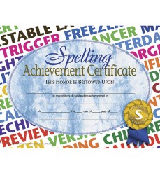 Spelling Achievement Certificate, 8.5" x 11", Pack of 30