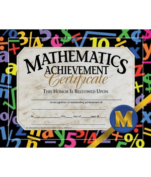 Mathematic Achievement Certificate, 8.5" x 11", Pack of 30