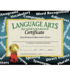Language Arts Achievement Certificate, 8.5" x 11", Pack of 30