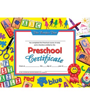 Preschool Certificate, 8.5" x 11", Pack of 30