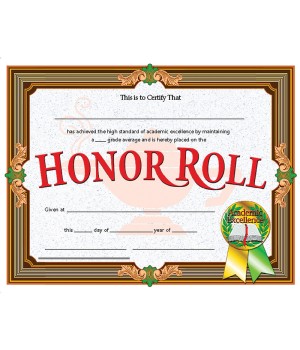 Honor Roll Certificate, 8.5" x 11", Pack of 30