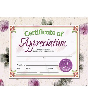 Certificate of Appreciation, 8.5" x 11", Pack of 30