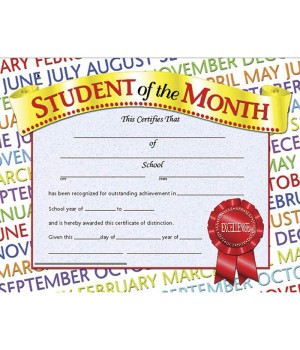 Student of the Month Award Certificate, 8.5" x 11", Pack of 30