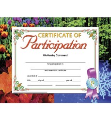Certificate of Participation, 8.5" x 11", Pack of 30