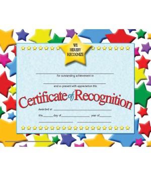 Certificate of Recognition, 8.5" x 11", Pack of 30
